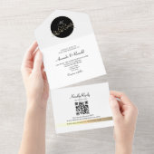 Unieke Monogram Zwart-Wit Trouwfeest All In One Uitnodiging (Afscheurbaar)