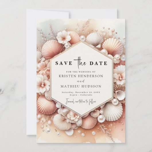 Unieke mooie strand bruiloft save the date (Voorkant)