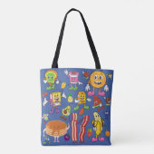 Unieke multi-gekleurde ontbijt voedsel karakters tote bag (Achterkant)