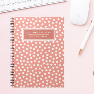 Unieke naam Coral Pink White Stippen Aangepast Notitieboek