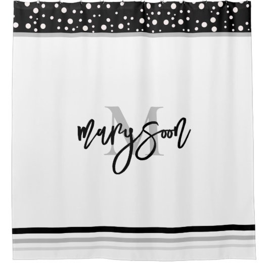 Unieke naam en monogram, zwart en wit douchegordijn (Voorkant)
