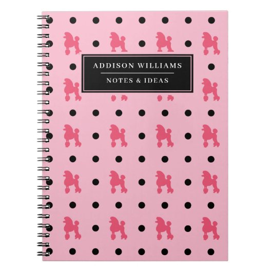 Unieke naam Girly Pink Black Poodles Pattern Notitieboek (Voorkant)