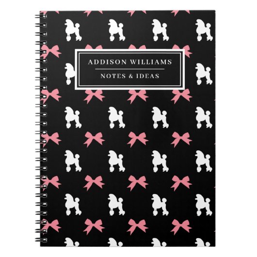 Unieke naam Girly Pink Ribbons Poodles Pattern Notitieboek (Voorkant)