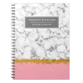 Unieke naam grijs marmer Gold Glitter Notitieboek