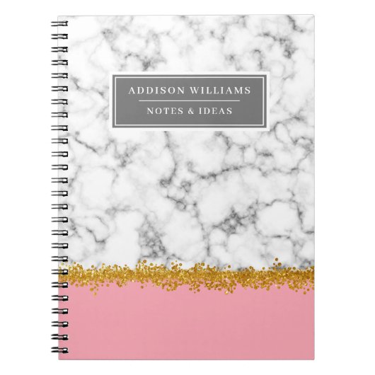 Unieke naam grijs marmer Gold Glitter Notitieboek (Voorkant)