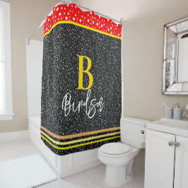 Unieke naam & Monogram, Modern Rood Goud & Zwart Douchegordijn