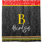 Unieke naam & Monogram, Modern Rood Goud & Zwart Douchegordijn (Voorkant)