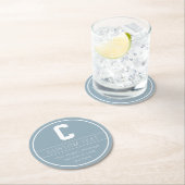 Unieke naam & Monogram Sjabloon | Dusty Blue Ronde Kartonnen Onderzetter (Insitu)