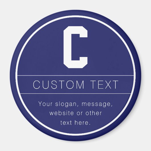 Unieke naam & Monogram Sjabloon | Marine Blauw Magneet (Voorkant)