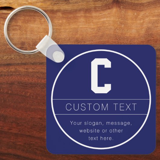 Unieke naam & Monogram Sjabloon | Marine Blauw Sleutelhanger (Voorkant)