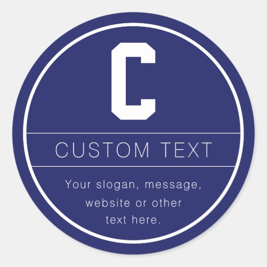 Unieke naam & monogram sjabloon | Marineblauw Ronde Sticker (Voorkant)