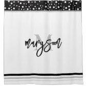Unieke naam & monogram, zwart en wit douchegordijn (Voorkant)