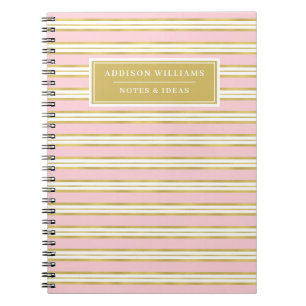 Unieke naam Roze Gold Stripe Patroon Gepersonalise Notitieboek