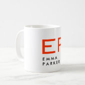 Unieke naam Zwart Wit Trendy Rood Monogram Koffiemok (Voorkant links)