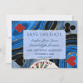 Unieke Navy Blauwe Agate Vegas Poker Bruiloft Save The Date