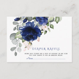 Unieke Navy Blauwe Blush Bloemen Luier Raffle Informatiekaartje