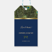 Unieke Navy Blauwe Gouden Pauwveren Bruiloft Cadeaulabel (Voorkant)