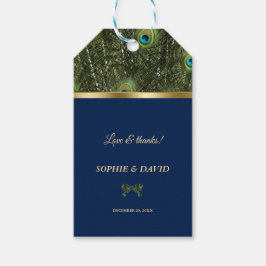 Unieke Navy Blauwe Gouden Pauwveren Bruiloft Cadeaulabel