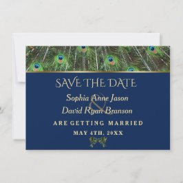 Unieke Navy Blauwe Gouden Pauwveren Bruiloft Save The Date