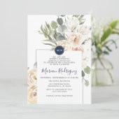 Unieke Navy Bloemen Eucalyptus Monogram Quinceañer Kaart (Staand voorkant)