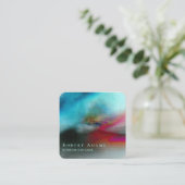 Unieke Navy Blue en Burgundy Waterverf Abstract Vierkante Visitekaartje (Staand voorkant)