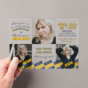 Unieke Navy & Gold Afstuderen 3 foto Frosted Acryl Uitnodigingen