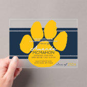 Unieke Navy & Gold Afstuderen Pawprint Elegant Acryl Uitnodigingen (Insitu (Draagbaar))