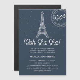 Unieke Navy & Gold Eiffeltoren Paris Quinceañera Magnetische Uitnodiging