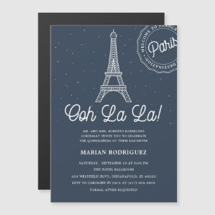 Unieke Navy & Gold Eiffeltoren Paris Quinceañera Magnetische Uitnodiging