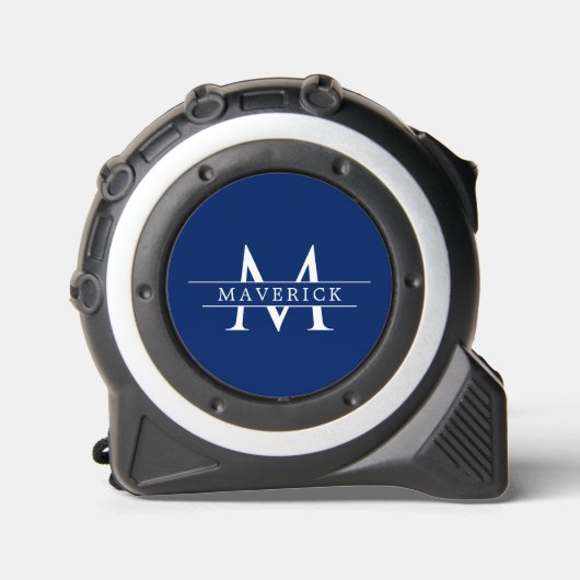 Unieke Navy Meetlint met Modern Monogram Rolmaat (Voorkant)