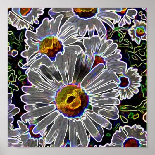 Unieke Neon Daisies Poster (Voorkant)