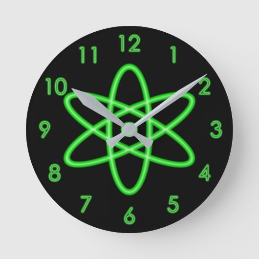 Unieke Neon Light Green Atomic Symbool Ronde Klok (Voorkant)