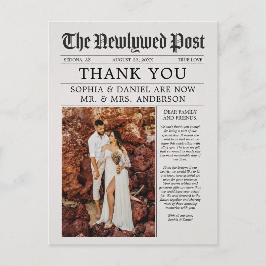 Unieke Newspapier Wedding Bedankt Briefkaart (Voorkant)