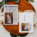 Unieke Newspapier Wedding Bedankt Briefkaart<br><div class="desc">Extra! Extra! Deel je dankbaarheid met dit unieke Newspaper Wedding Bedankt Briefkaart. Iedereen zal het leuk vinden om dit plezier te ontvangen. Neem een mooie trouwfoto op de voor- en achterkant, samen met een persoonlijke boodschap aan de voorzijde! Selecteer "klik om verder aan te passen" om het ontwerp meer uit...</div>