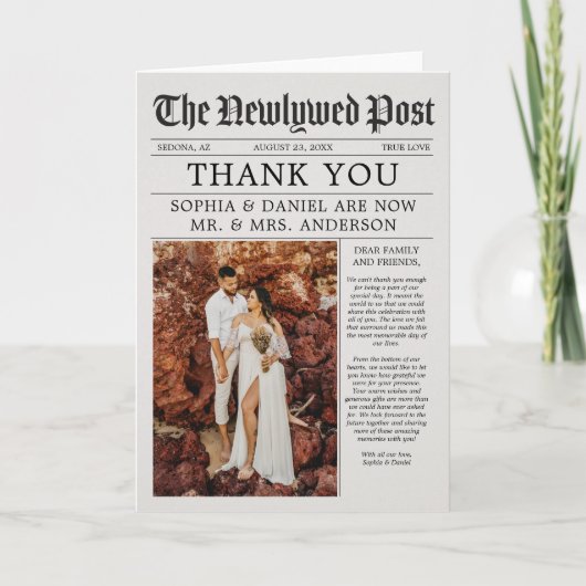 Unieke Newspapier Wedding Bedankt Kaart (Voorkant)