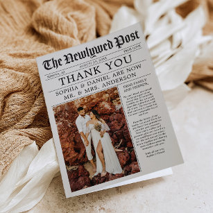 Unieke Newspapier Wedding Bedankt Kaart
