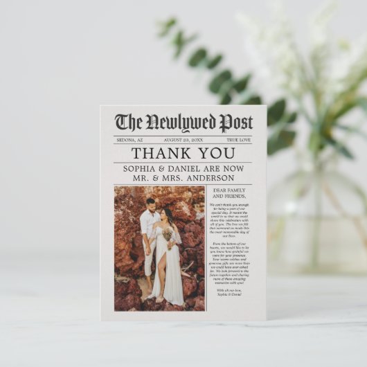 Unieke Newspapier Wedding Hartelijk dank (Staand voorkant)