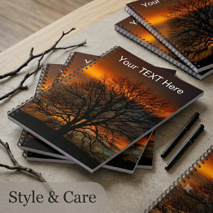 Unieke Notitieboek Met Boom Silhouet Zonsondergang