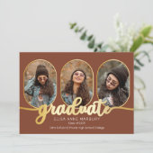Unieke Oblong 4 Fotocollage Afstuderen Aankondiging (Staand voorkant)