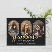 Unieke Oblong 4 Fotocollage Afstuderen Aankondiging (Staand voorkant)
