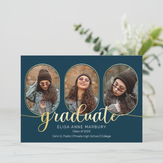 Unieke Oblong 4 Photo Collage 2023-Afstuderen Aankondiging (Staand voorkant)