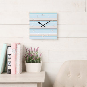 Unieke Ocean Blue Beige White Stripe Art Vierkante Klok