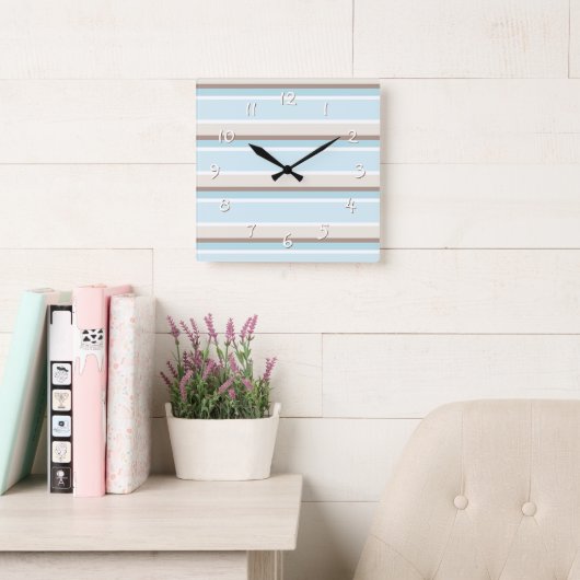 Unieke Ocean Blue Beige White Stripe Art Vierkante Klok (Leeskamer)