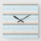 Unieke Ocean Blue Beige White Stripe Art Vierkante Klok (Voorkant)
