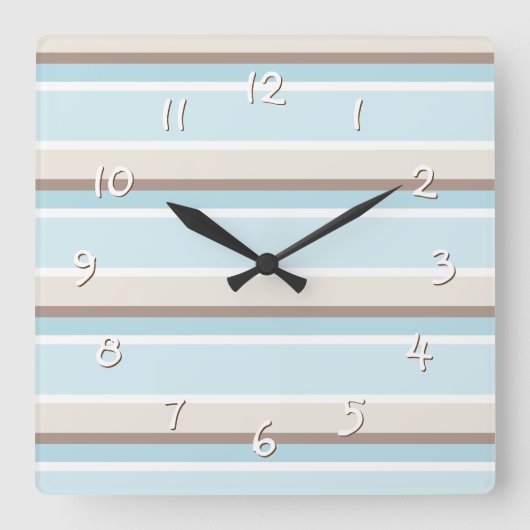 Unieke Ocean Blue Beige White Stripe Art Vierkante Klok (Voorkant)