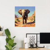 Unieke olifant in woestijndierschilderij poster (Thuiskantoor)
