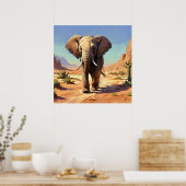 Unieke olifant in woestijndierschilderij poster (Keuken)