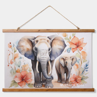 Unieke Olifant Moeder en Kind Bloemen Waterverf Hangend Wandkleed
