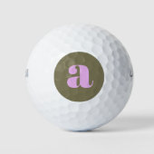 Unieke Olijf en Lila Vetgedrukte Retro Monogram In Golfballen (Voorkant)