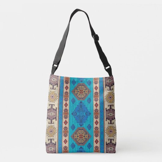 Unieke Oosterse Antieke Blauwe Beige Kilim Crossbody Tas (Achterkant)